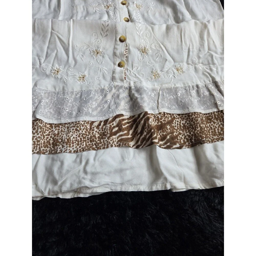 Raya Sun Swing Tank Dress L Cream Embroidery Lace Ruffles Lightweight Buttons - Picture 8 of 11